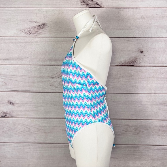 L*Space Mirabella One Piece Swimsuit Halter ZigZag Blue Purple Sz M - Picture 3 of 12